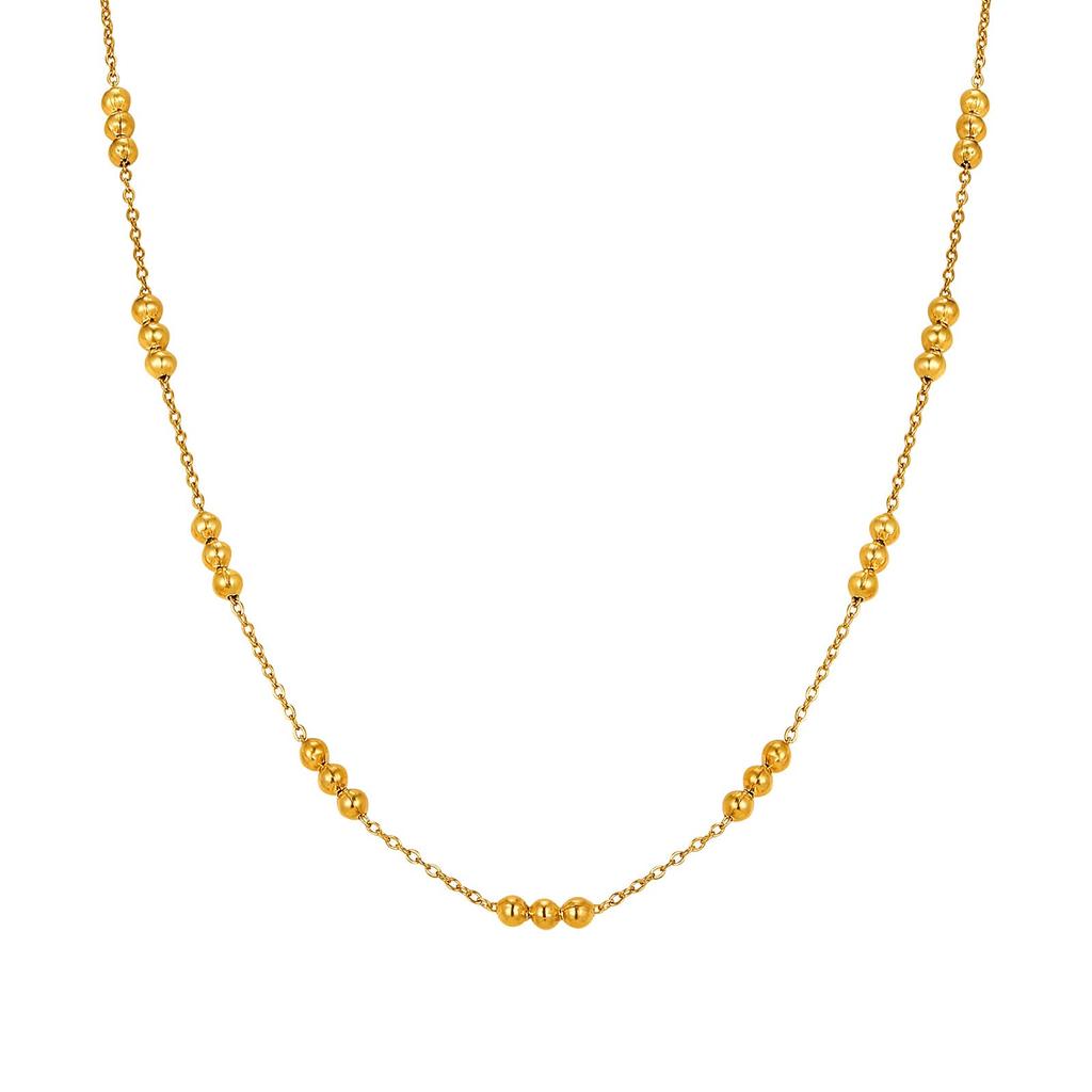 Necklace for Gold Stainless Simple Ball Casual Birthday Gift [Deelfel] Women, Beads, Chain, Steel, Design, Accessory,