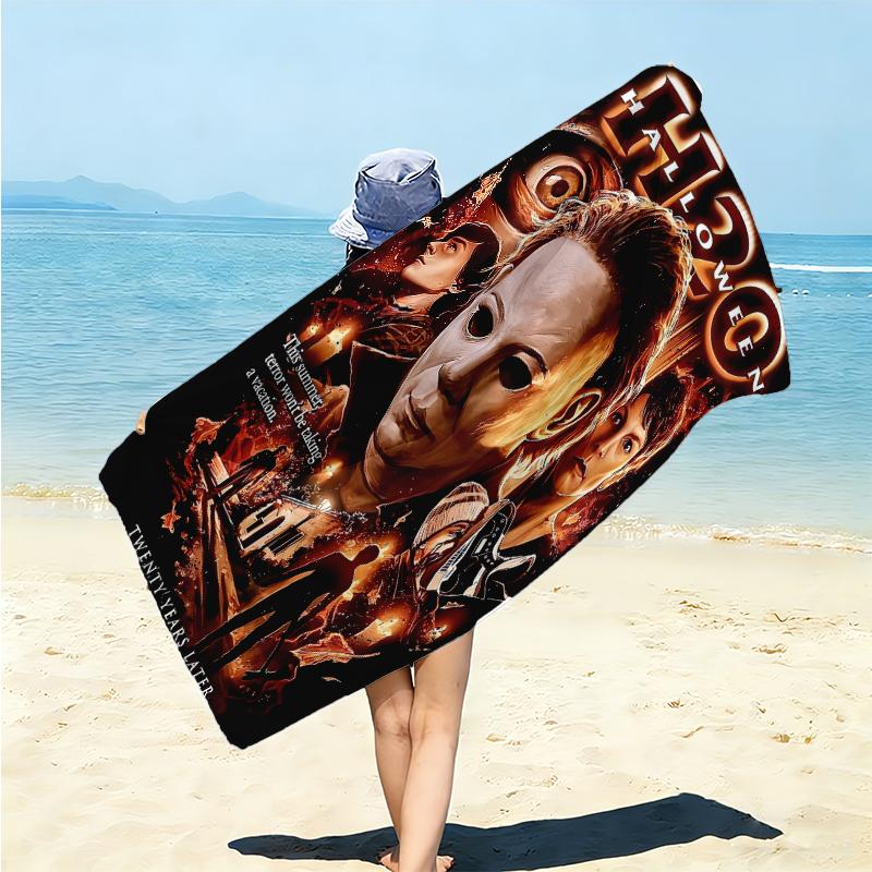 1Pc Halloween Horror Icons Beach Towel Microfiber Beach Towel Thin Absorbent For Beach Swimming Yoga Bath Sports 0917171