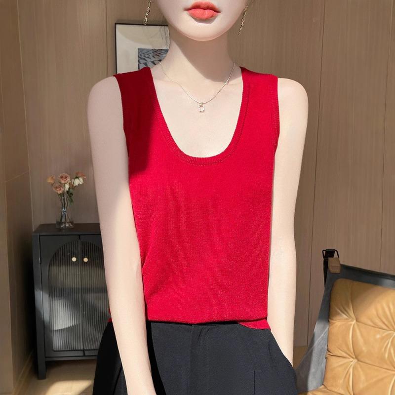 Summer New Knitted Sleeveless Vest Loose and Versatile T-shirt Short-sleeved Top with Base Layer