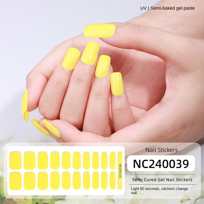 New Solid Color Simple Semi-cured Nail Stickers 20 Finger Gel Nail Stickers