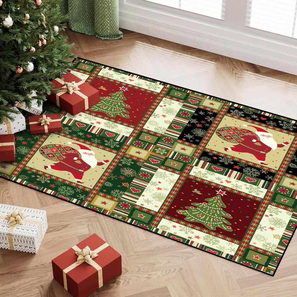 Merry Christmas Rug Winter Snowflakes Area Rug Indoor Blessing Doormat Floor Mat Carpet for Entryway Bedroom Happy New Year