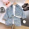 Girls Clothing Sets Spring Autumn Children's Clothing Cute Denim Jacket Cardigan Straight Leg Jeans Kids Suit