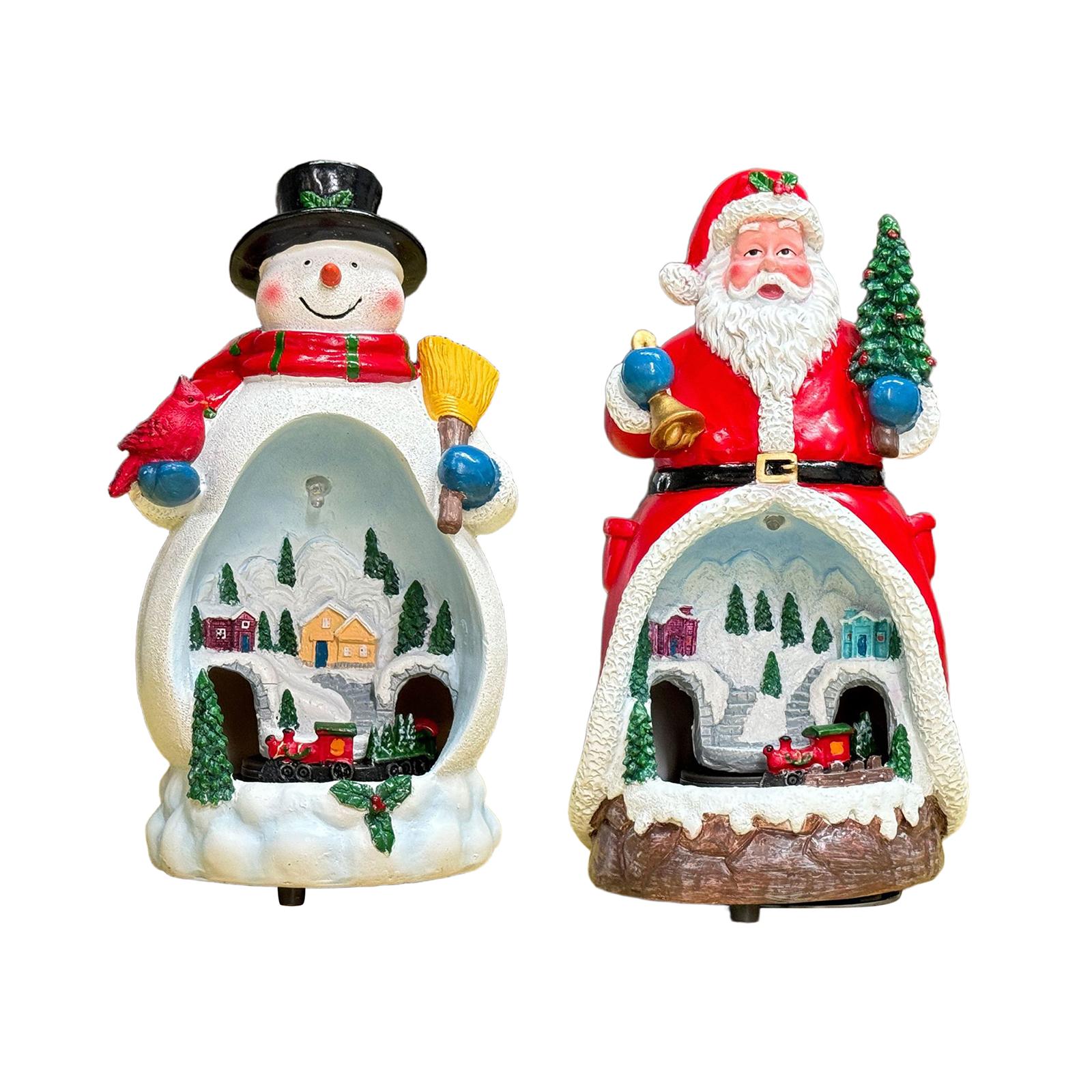 Christmas Figurine Resin Sculpture Festival Centerpiece Rotating Train Musical Decorative for Bookshelve Office Indoor Corner Santa Claus