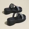 CRLAYDK Wedge Sandals for Women Comfortable Casual Walking Beach Rhinestone Slide Shoes Ladies Outdoor Indoor Platform Slippers