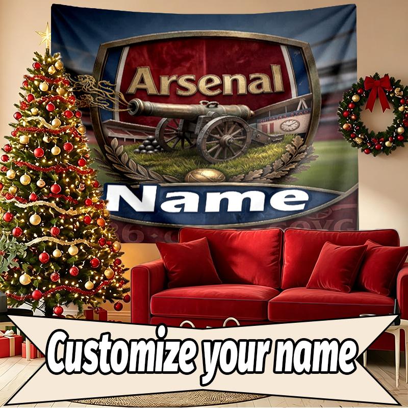 Benutzerdefinierter Name Personalisierte Arsenal F.C Druck Wandteppich, Wandkunst Dekor, Schlafzimmer, Studentenwohnheim, Wohnung, Wohnzimmer, Party-Hintergrund, Geschenk zum Geburtstag