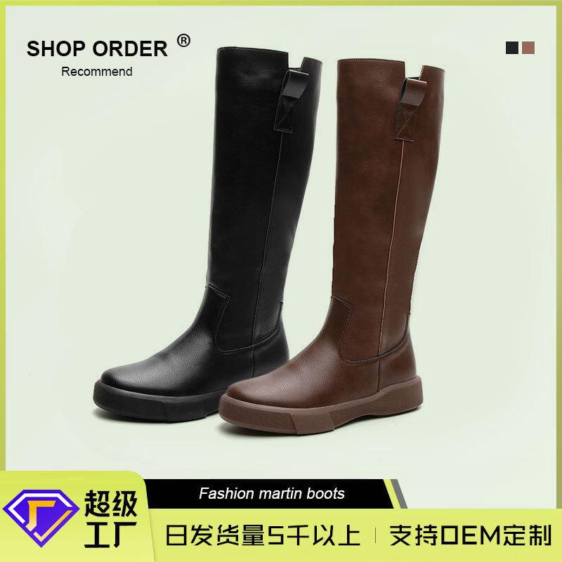 Customized 2025 Leather Knight Boots Women's British Style Boots Autumn and Winter Martin Boots But Knee High Boots