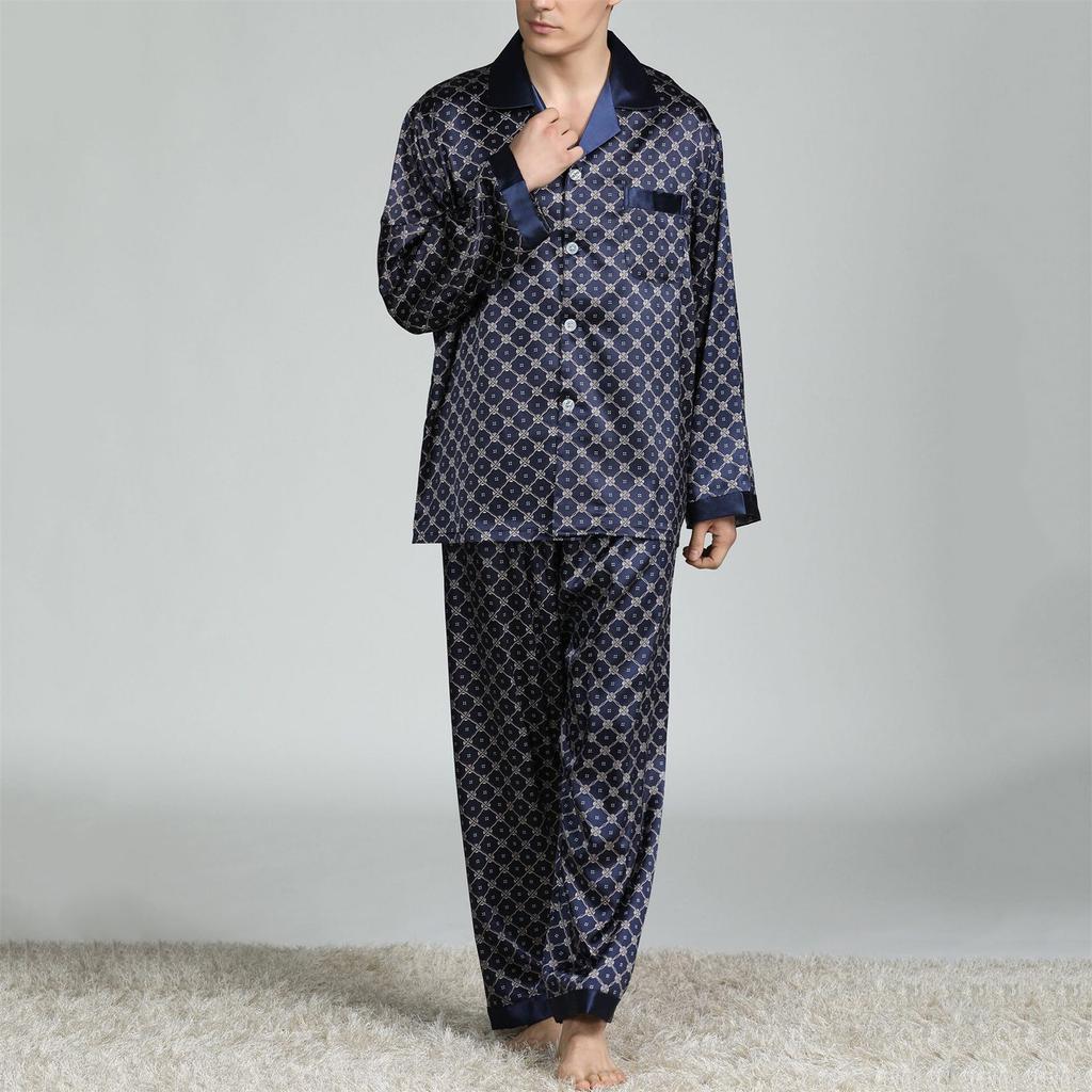 Sleepwear Mens Silky Satin Pajamas Set Long Sleeve Nightwear Loungewear
