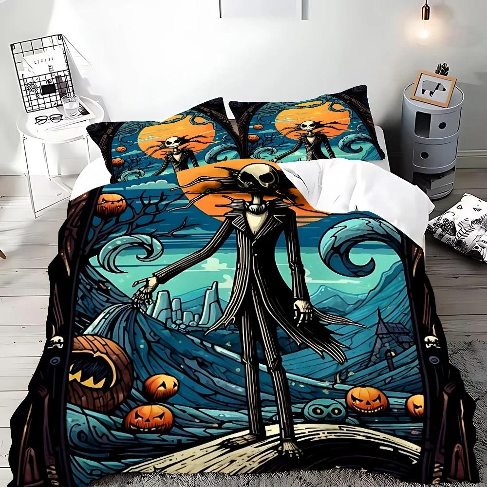New Nightmare Before Christmas Duvet Cover with Pillow Cover Bed Set Jack and Sally 3D Skull Christmas Bedding Set Bedroom Decor