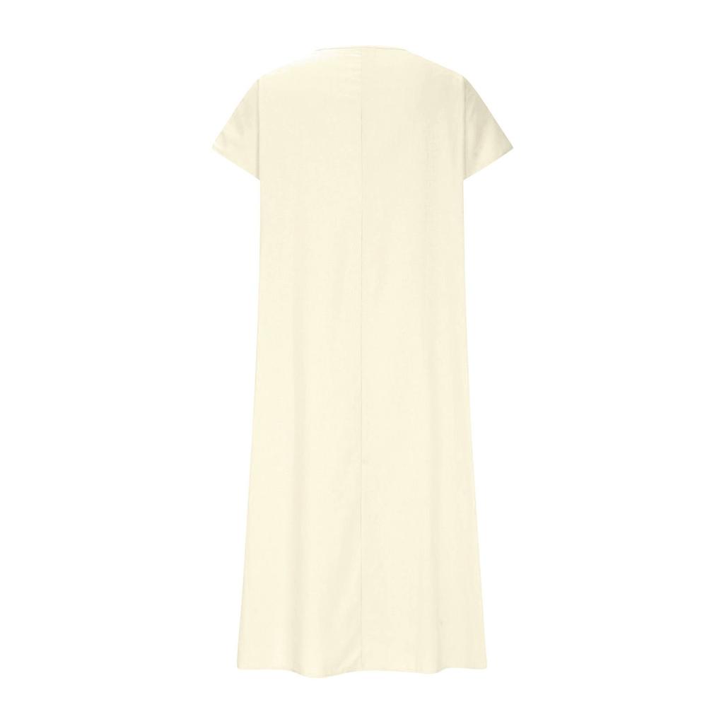 Fashion Women's Solid Color V-neck Long Dress Loose