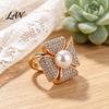 Durable Scarf Clip Rhinestone Geometric Ring, Sparkling Elegant Faux Pearl Holder, Decorative Women Wrap Holder for Neckerchiefs Scarves Shawls Shirts