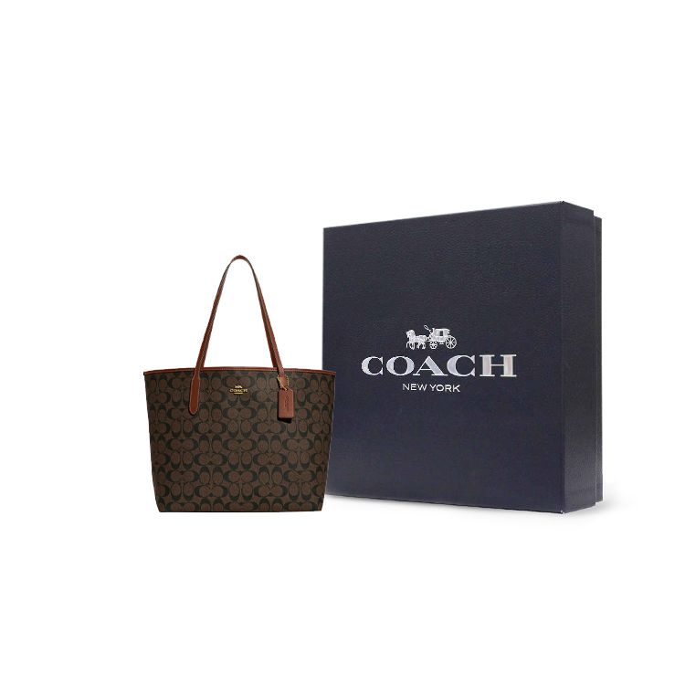 Coach City 33 Classic Monogram Snap Closure Tote Bag Women Tote Brown Mahogany 5696-IMW6S