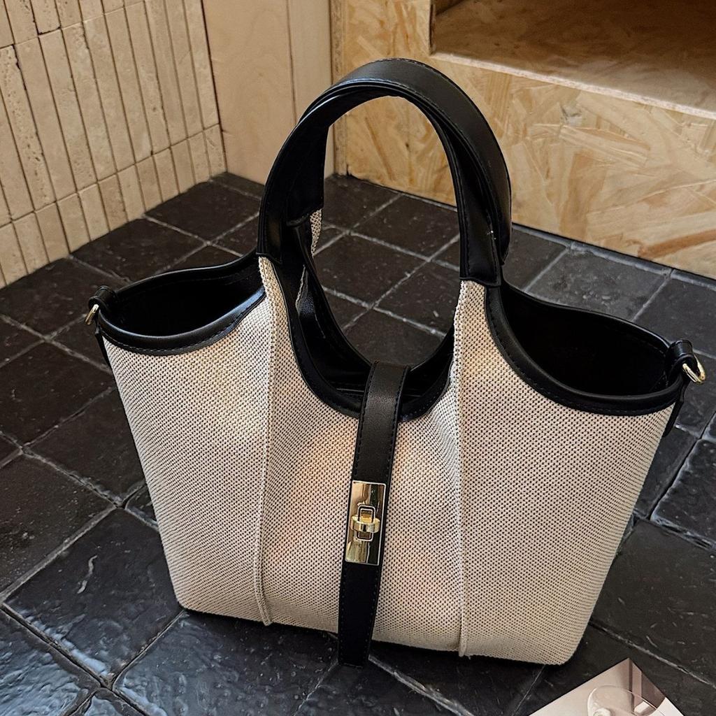 2025 new product casual fashion canvas splicing women's popular vegetable basket large capacity handbag messenger bag