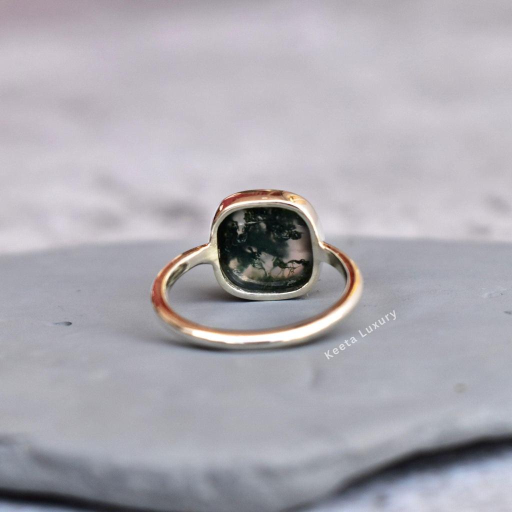Genuine Moss Agate Ring Agate Handmade Ring Square Moss Agate Ring Healing Gemstone Ring Sterling Silver Ring Bridesmaid Gift