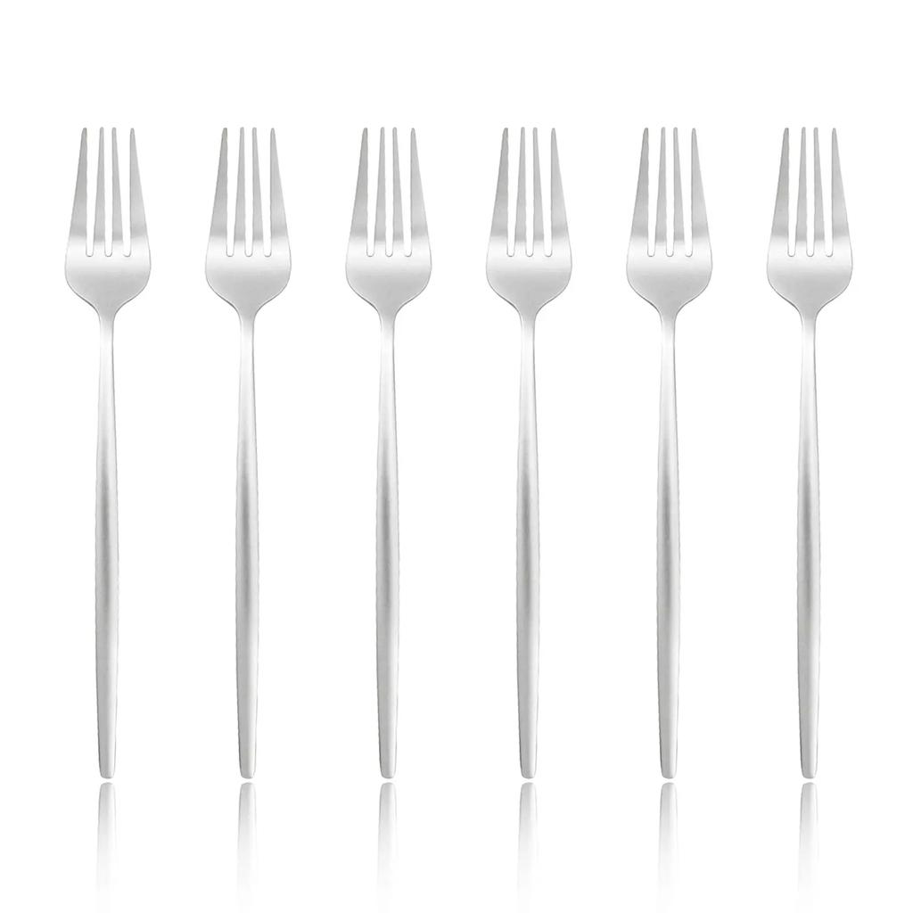6 Pcs Silvere/Golden Flatware 8.2 Inch Stainless Steel Dinner Fork  Camping Dinnerware Set Tableware Eating Utensils