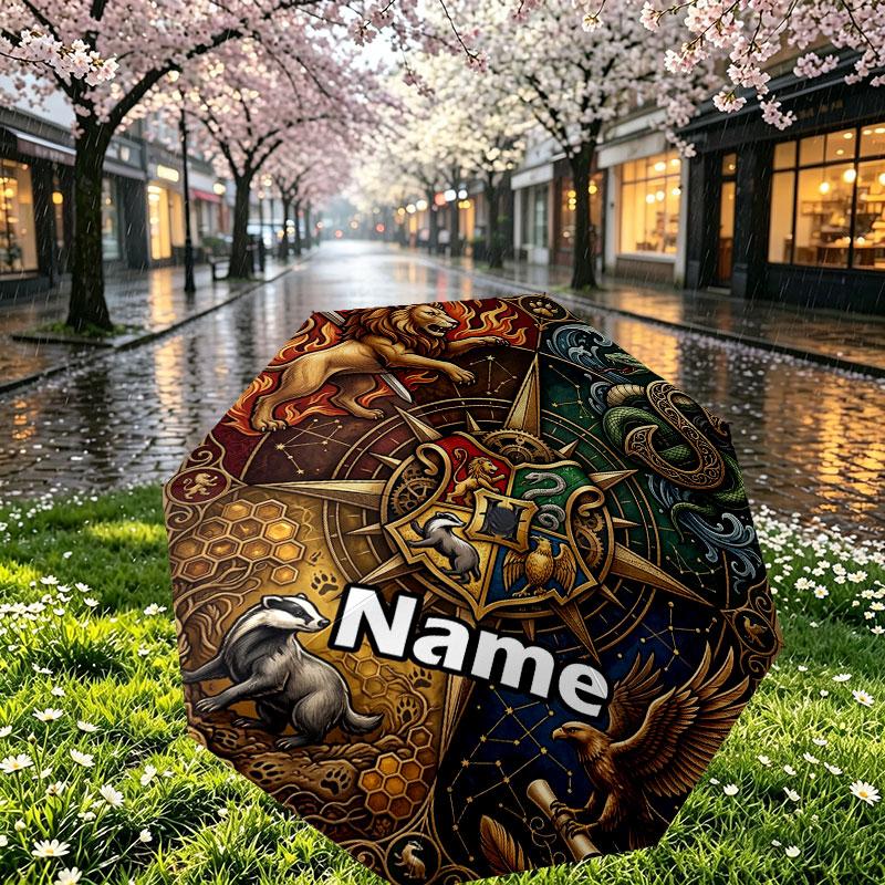 Custom Name Personalized Harry potter Print Umbrella, Auto Open Close, 8‑Rib Sturdy Frame, Commute Camping Hiking Use, Birthday Gift