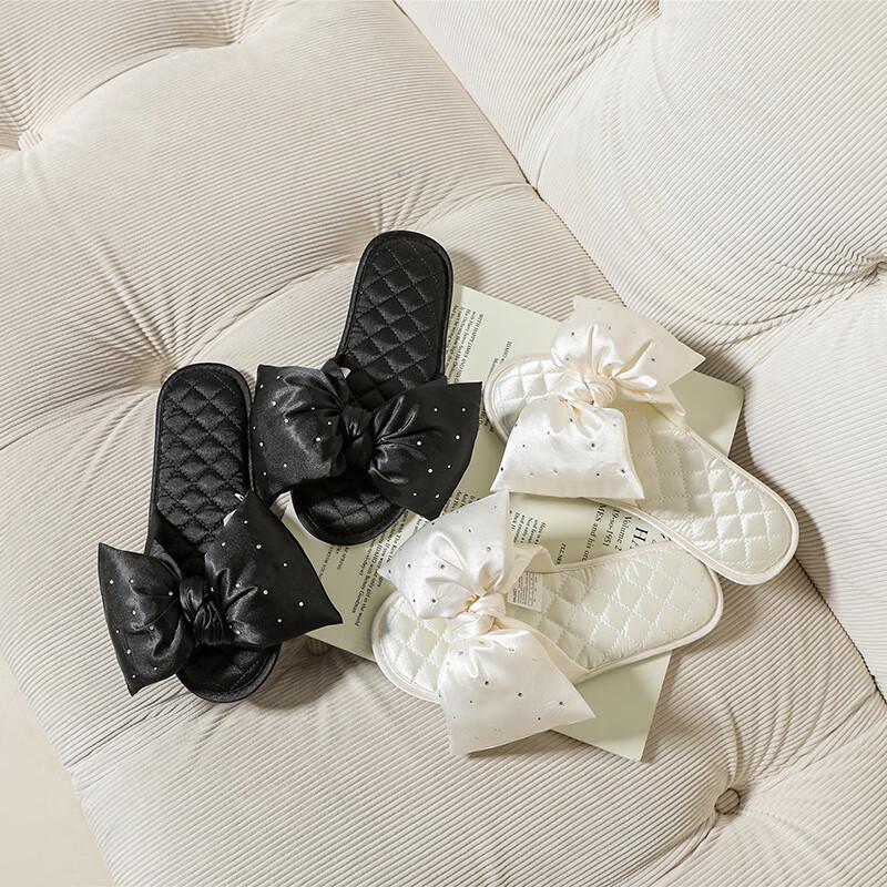 Yibai Bowknot Rhinestone Low Heel Slippers