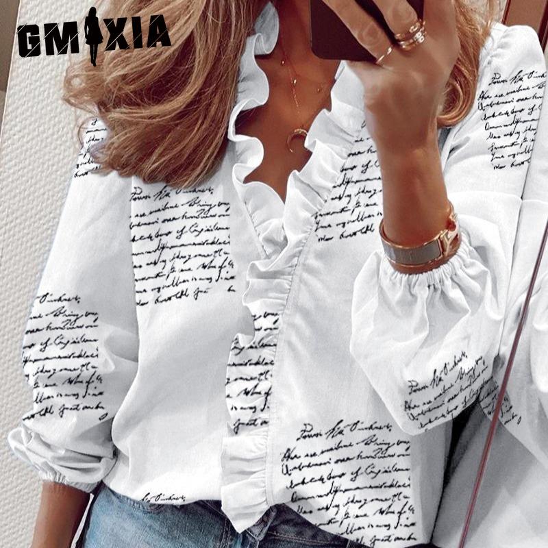 GMXIA Women's Fashion Casual Long Sleeve V Neck Blouses & Shirts