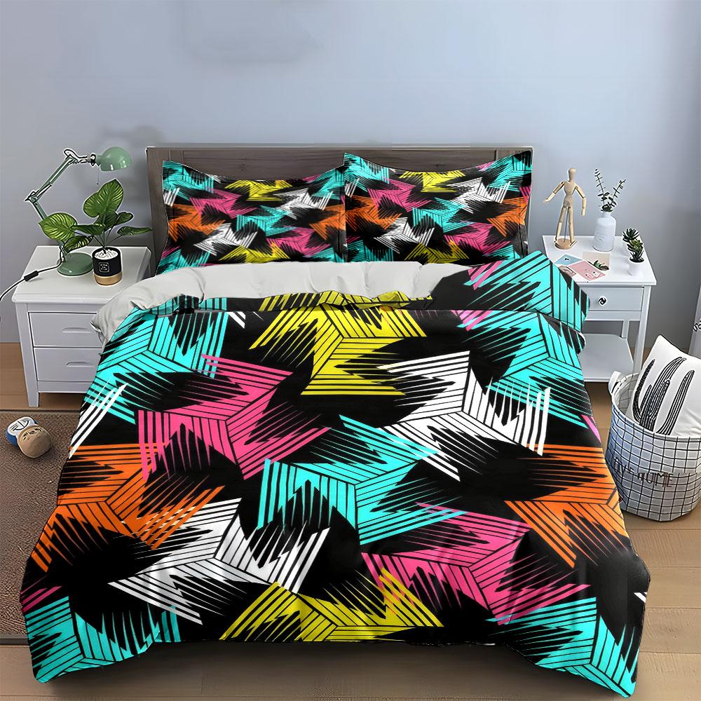 Colorful Geometric Three-Piece Set Design Kid'S And Adults' Bedroom Decor, Exquisite Three-Piece Bedding Set Gift