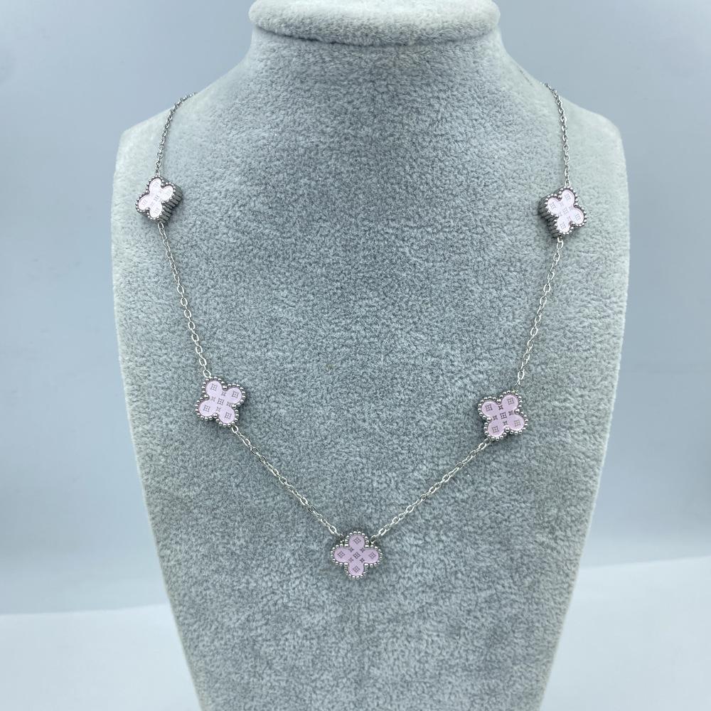 13MM Titanium Steel 5 Flowers Double Sided Shell Star Pattern Shell Lucky Four Leaf Clover Necklace