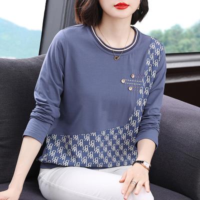 Dames 4XL Onderhemd Puur Katoen Kraag Lange Mouw T-shirt Middelbare Leeftijd Losse Grote Maat Top Mode Moederjurk