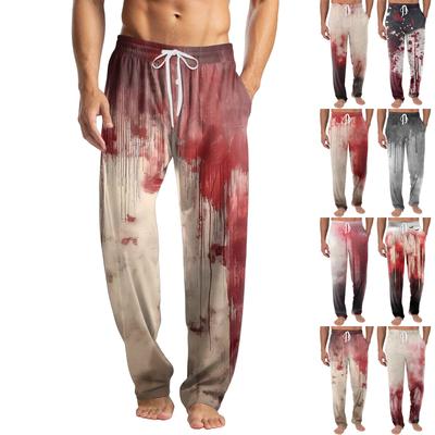 Men's Knitted Halloween Print Pocket Casual Pants Pajama Pants