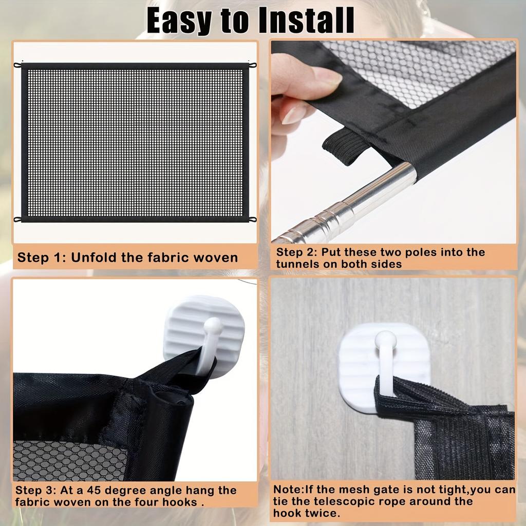 Expandable Safety Pet Gate - Durable PE Mesh Gate For Indoor Outdoor Use, Adjustable, Portable, Easy Install, Stair Barrier
