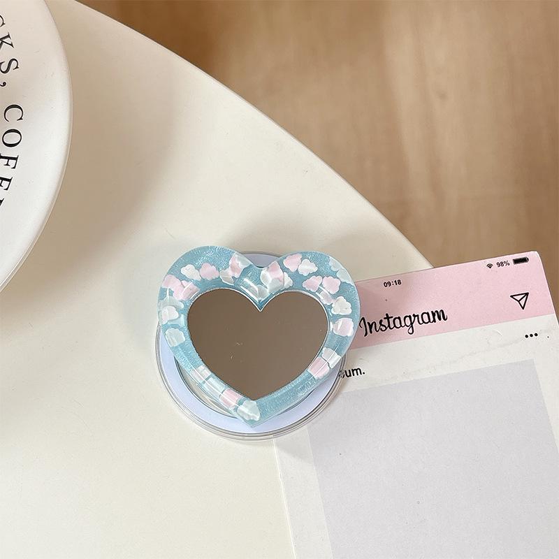 Creative Heart Mirror Phone Stand: Telescopic, Folding, Portable, Stable Desktop Holder