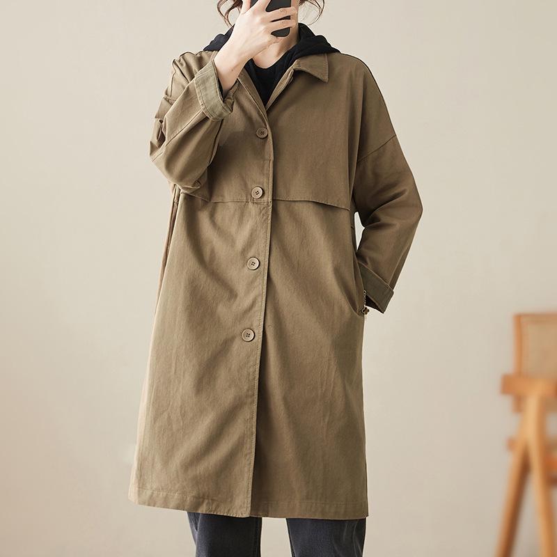3126 Versatile Mid-Length Women's Trench Coat - 2026 Korean Style, Casual Lapel Jacket, Solid Color, Spring Collection