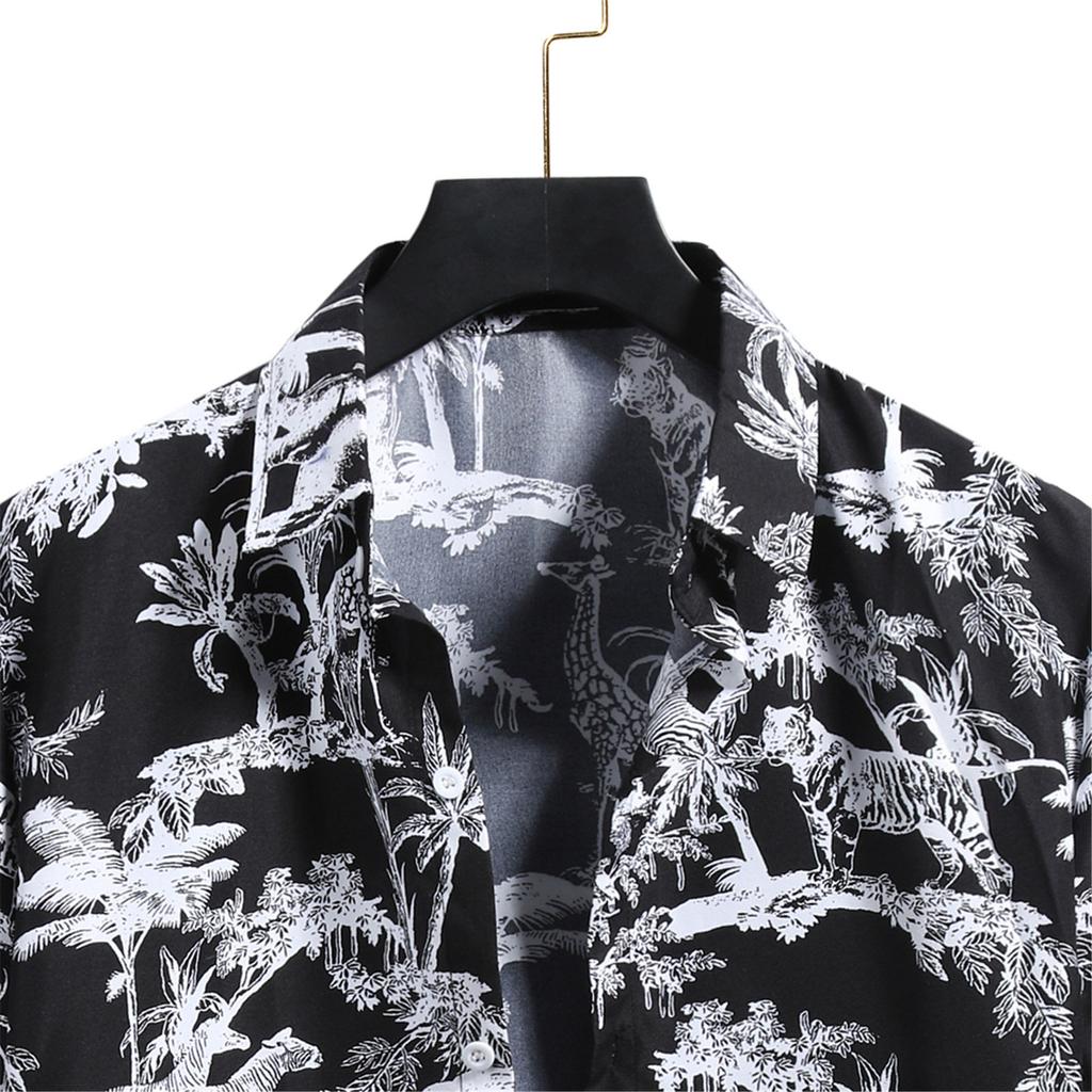 Men's Cardigan Short Sleeve Hawaiian Beach Flower Shirt Men's Turtleneck Shirt