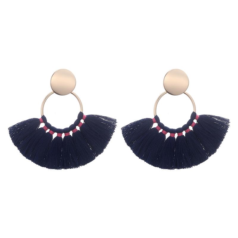 Fashion Gold Color Metal Tassel Earrings For Women Vintage Big Statement Bohemian Earrings Rope Cotton Fringe Drop Zircon Gift