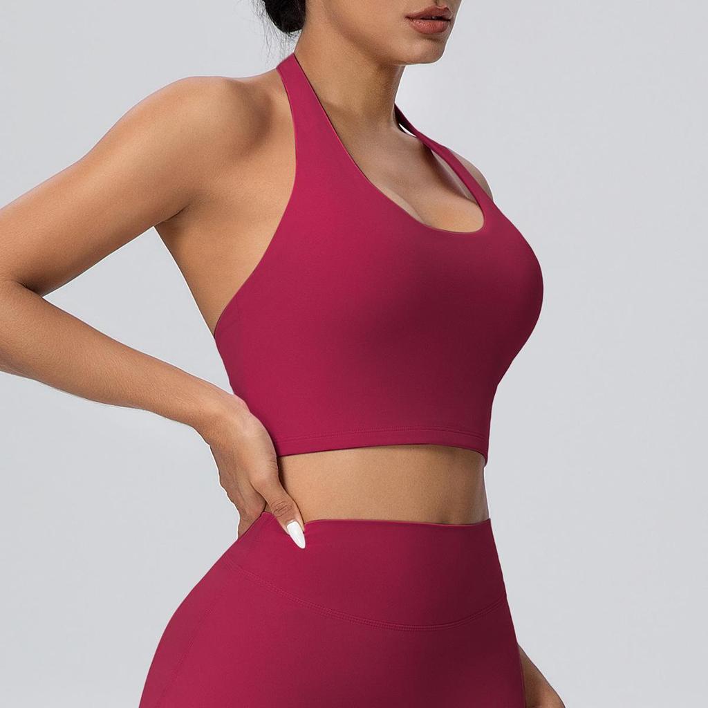 Cloud Feeling Women's Halter Backless Yoga Tank Top with Built-in Chest Pads - Fitness Sportswear