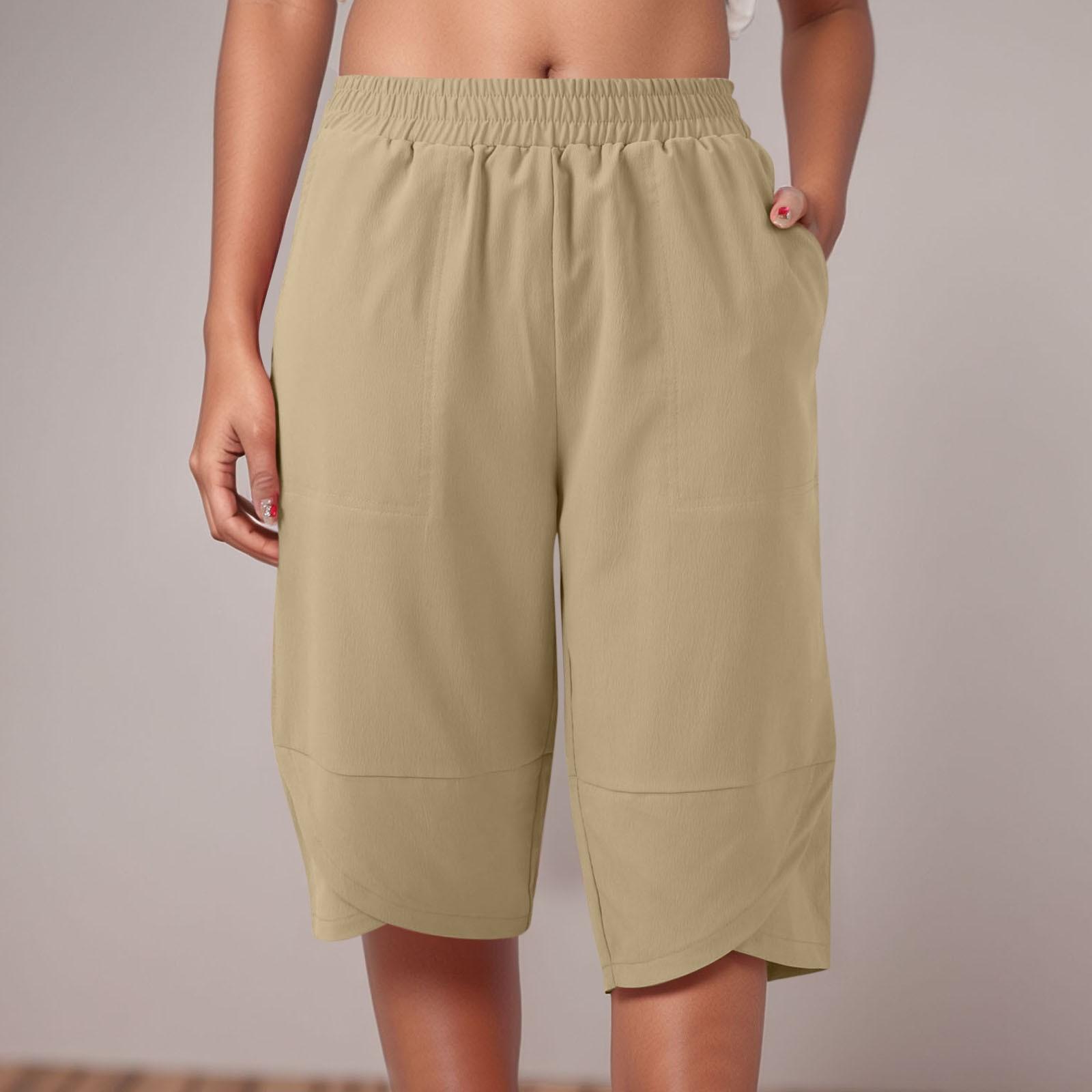 

Женские модные однотонные свободные повседневные брюки с эластичной резинкой на талии и прямыми карманами XXL хаки