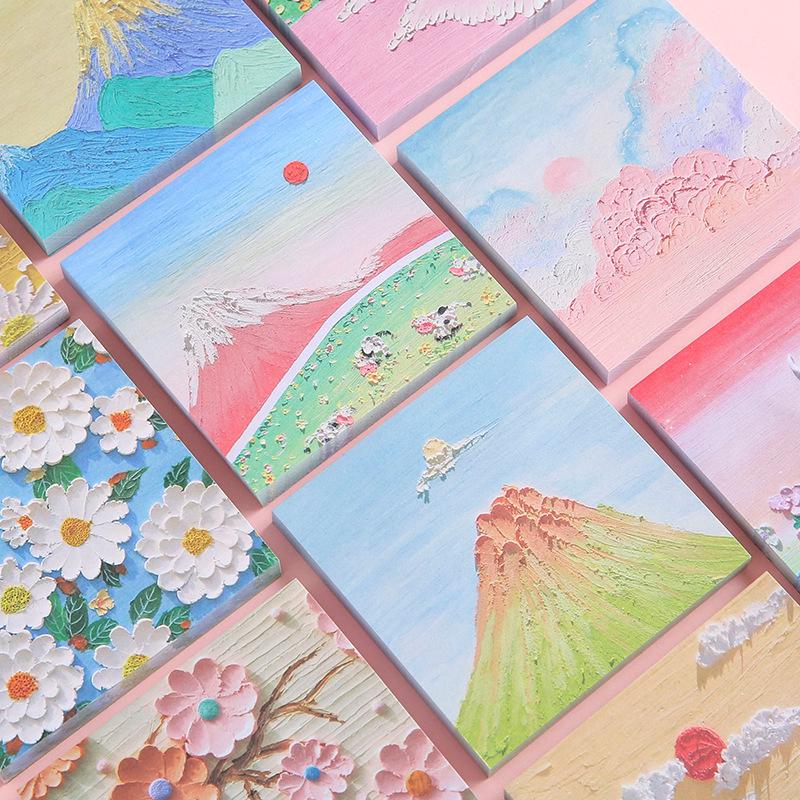 High-Value Ins-Style Oil Painting Sticky Notes, Attachable Message Cards for University/High School, Cute Sticky Notes