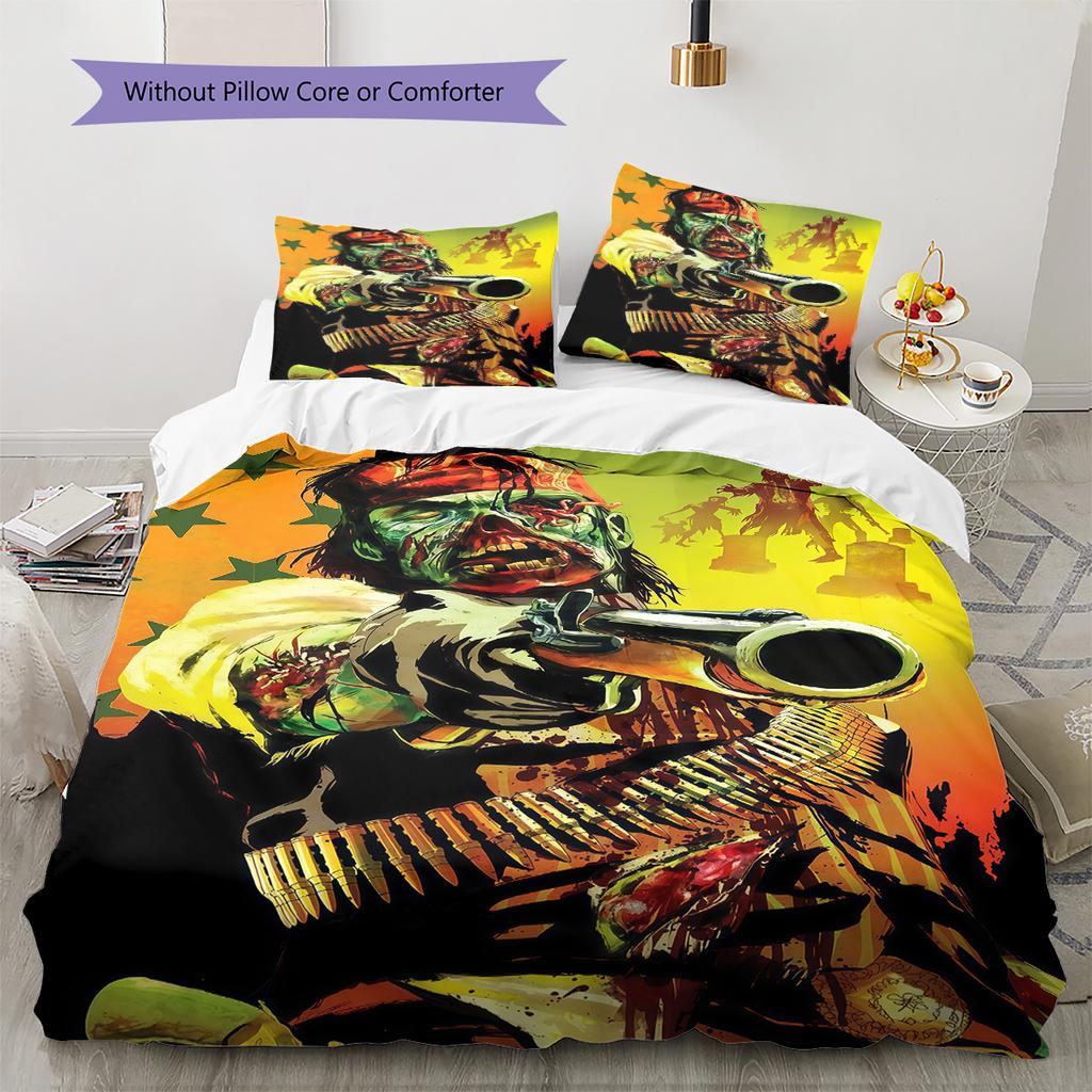 RDR2  Pattern Bedding Quilt Set Quilt Cover Pillowcase Home Decoration Birthday Gift (1 * Duvet Cover + 2 * Pillowcase, Without Core)