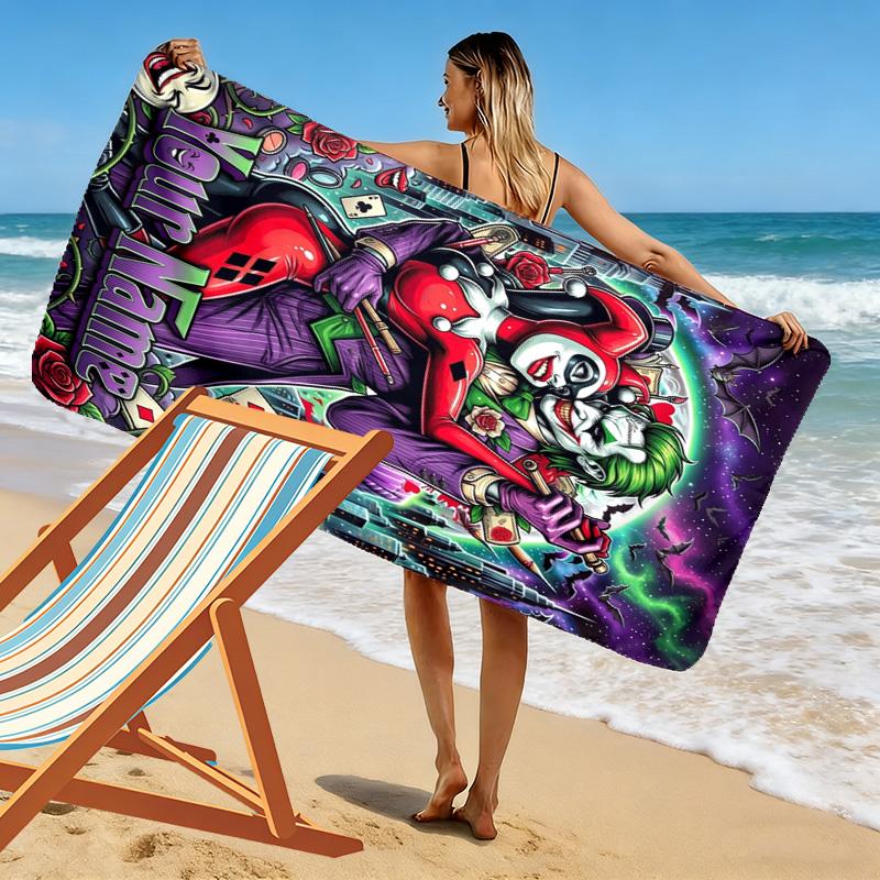 Name Custom Clown Joker Print Beach Towel, Large Soft Quick Dry Towel for Beach Camping Swimming