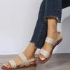 Flat-soled sandals women's 2025 summer new round head one-word buckle for casual wear large size sandals brown
