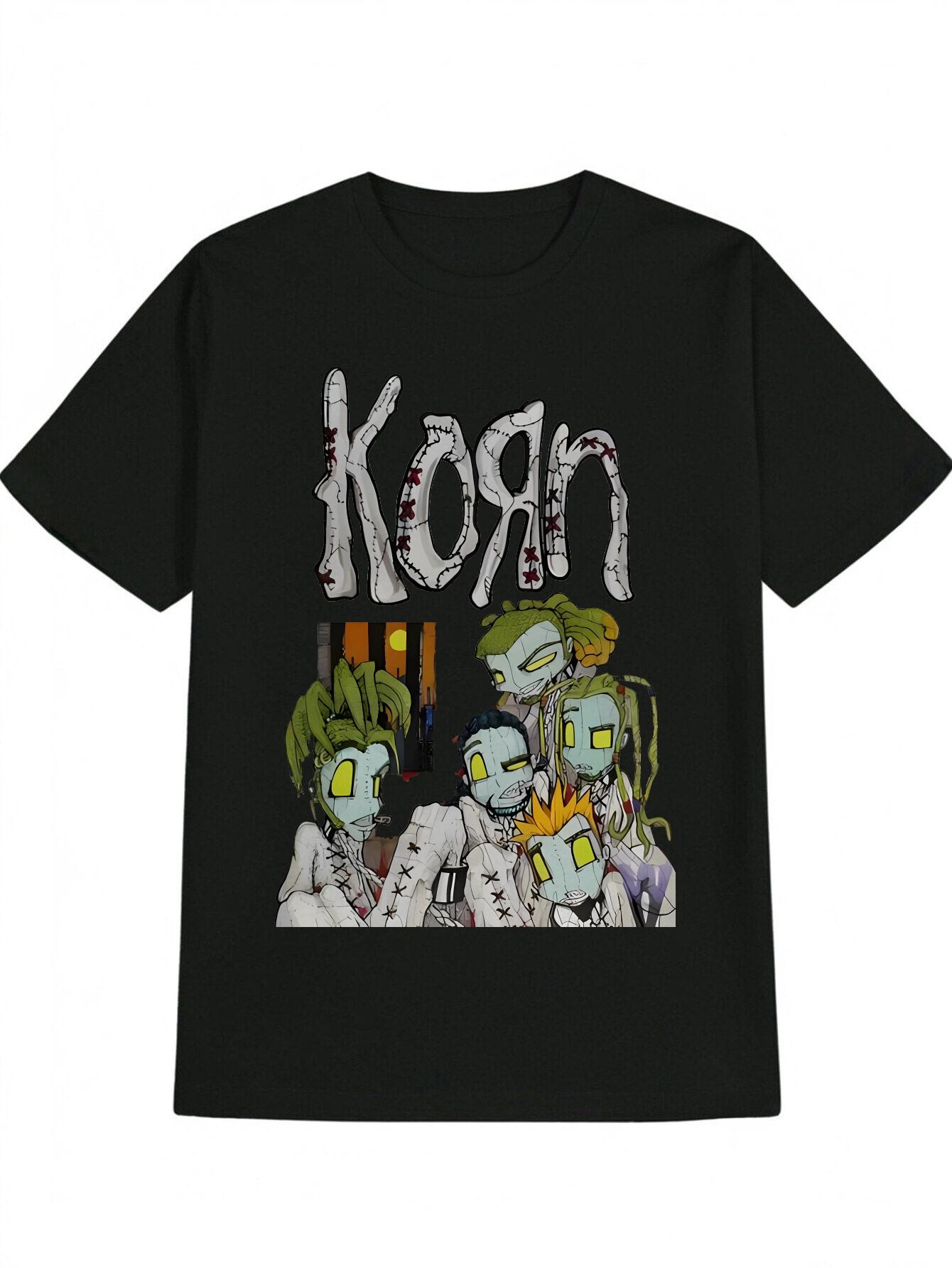 Casual Crew Neck T-shirt with KORN Band Graphic Print S