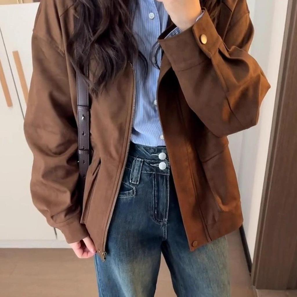 2025 Maillard Retro Brown Women’s Jacket – Spring/Autumn Korean Style Petite Short Coat