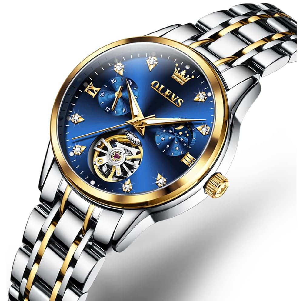 OLEVS Ladies Automatic Mechanical Watch Waterproof Luminous Diamond Blue Ladies Watch