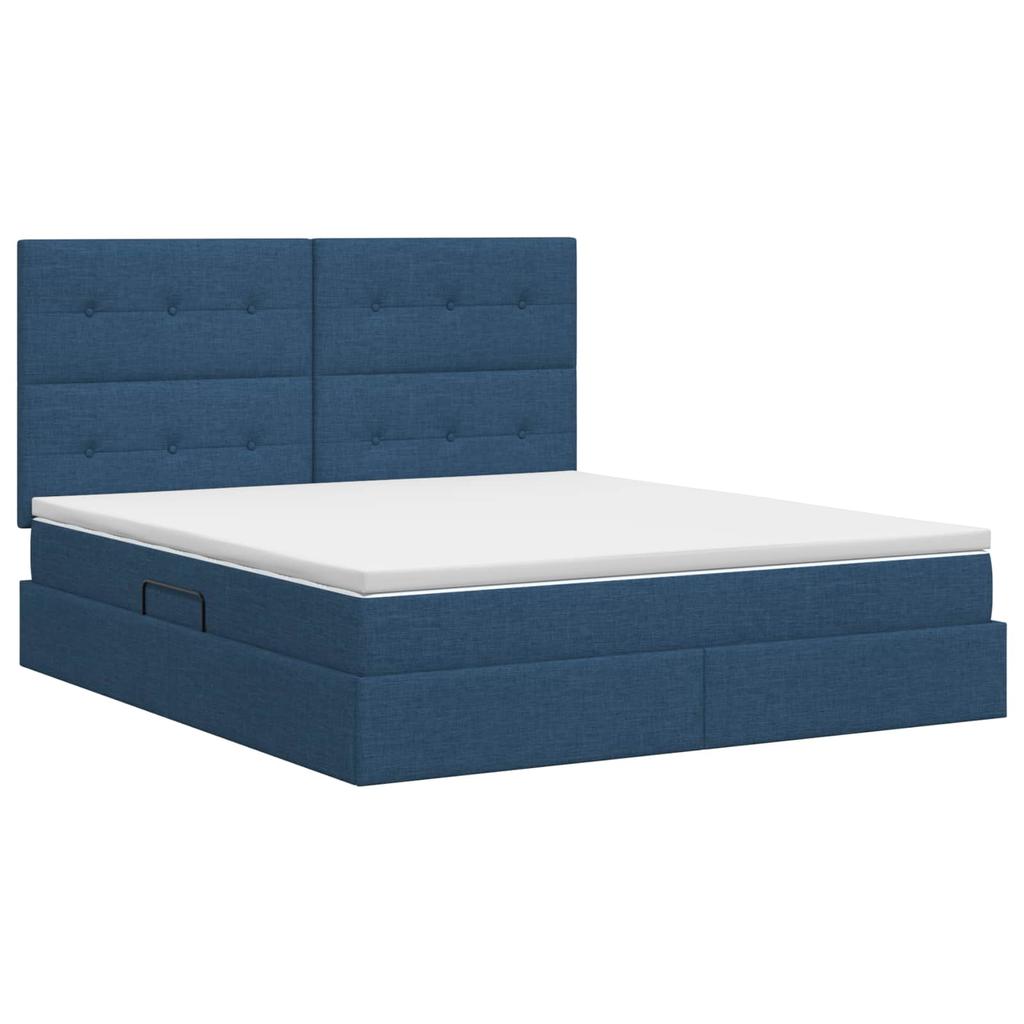 Storage Bed with Mattress Blue 180 X 200 Cm Fabric