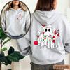 Funny Christmas Ghost Sweatshirt String Lights Candy Cane Graphic Long Sleeves Pullover Spooky Holiday Xmas Tops Women