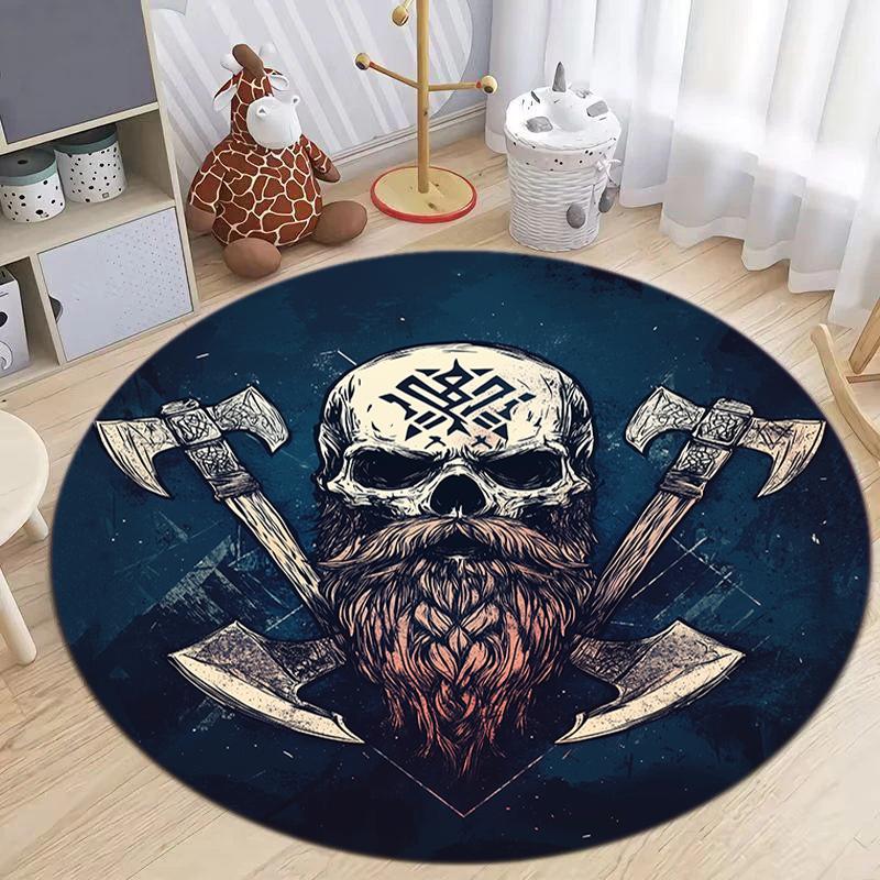 

1Pc Viking theme Printed circular carpet, home door mat, outdoor travel protection carpet A5 80x80cm( 31x31in)