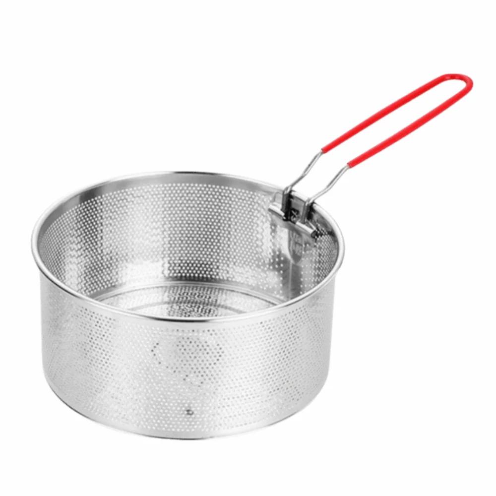 Stainless Steel Fried Sieve Basket Mesh Design Detachable Handle Oil Pan Strainer Easy Clean Round Shape Deep Frying Basket