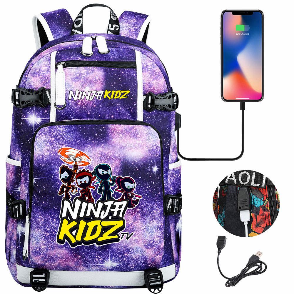 Print Kids Backpack with USB Charging Port, Teenagers School Bookbag, Lightweight Travel Daypack with Headphone Jack Anti-Theft Design