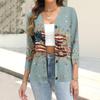 Women’s Fashion Casual Button Down Shirt 34 Sleeve Top with Independence Day Print and Relaxed Fit for Everyday Wear