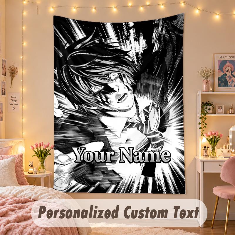 Custom Personalized Tapestry,Death Note Print Custom Name Text Wall Art Hanging for Bedroom