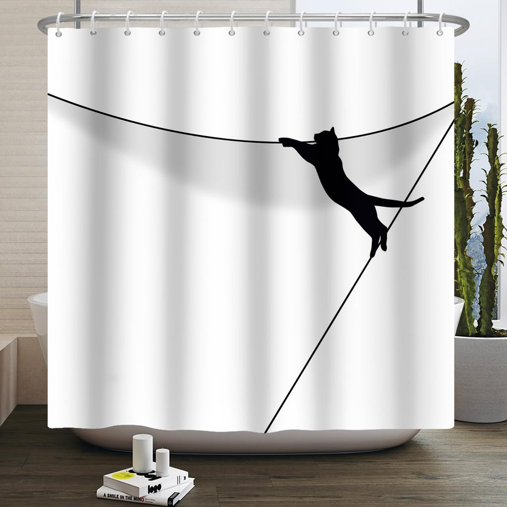 Cortină de duș amuzantă cu pisici, desene animate, pisici drăguțe, câine, cortină de duș pentru copii pentru baie, poliester impermeabil, decor pentru casă, cortine de duș