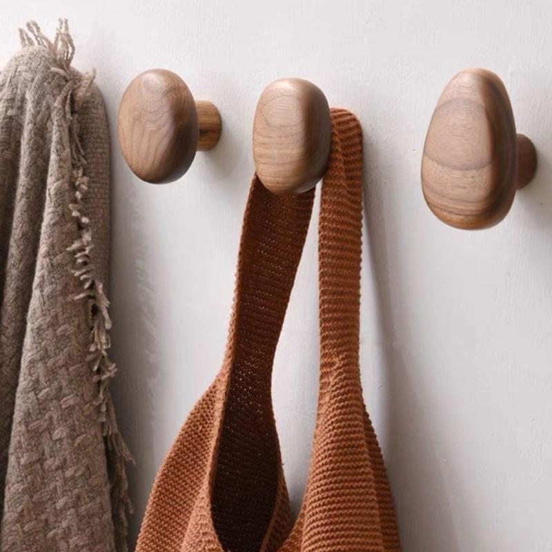 4PCS Simple Styles Wall Mount Hooks Solid & Beech Wood Multipurpose Hooks Upgrades for Hanging Clothes & Accessories