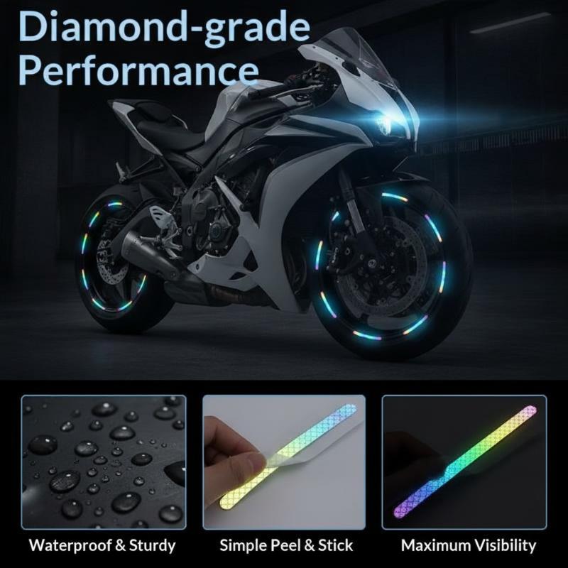 20 Strips Rainbow Bicycle Wheel Reflective Stickers Waterproof High Brightness For Night Bike Riding Safety