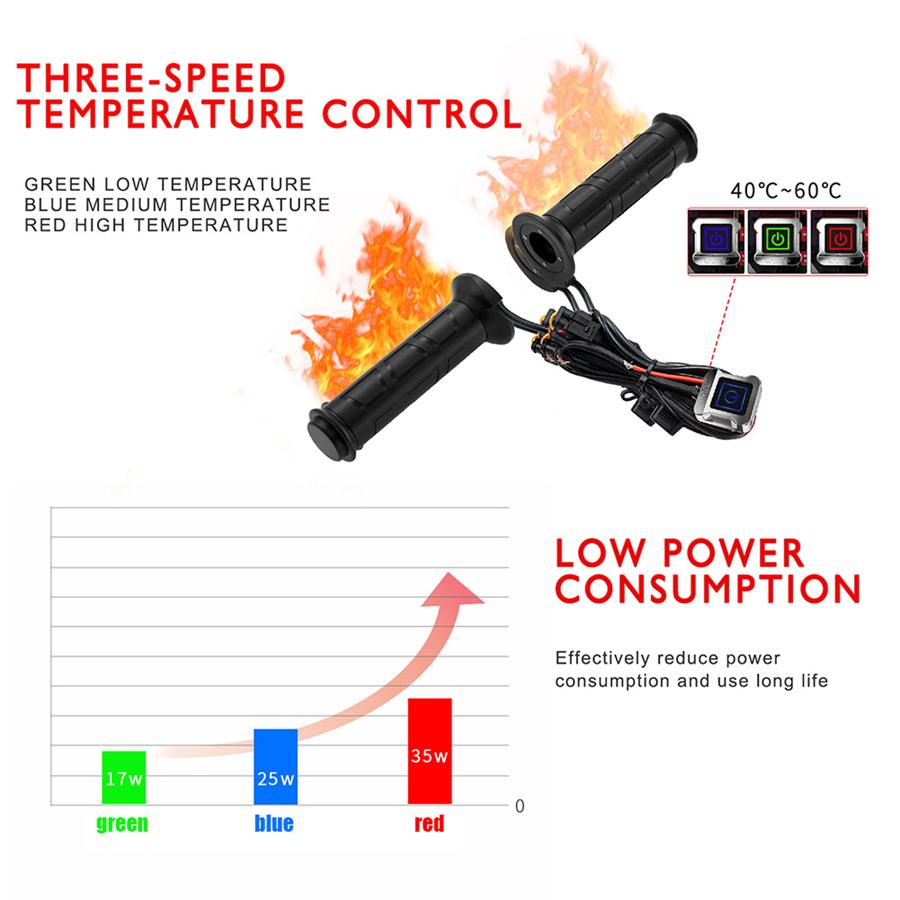 12V Motorcycle Electric Heated Handle 7/8" 22mm Handlebar Wrap Grips Winter Warm